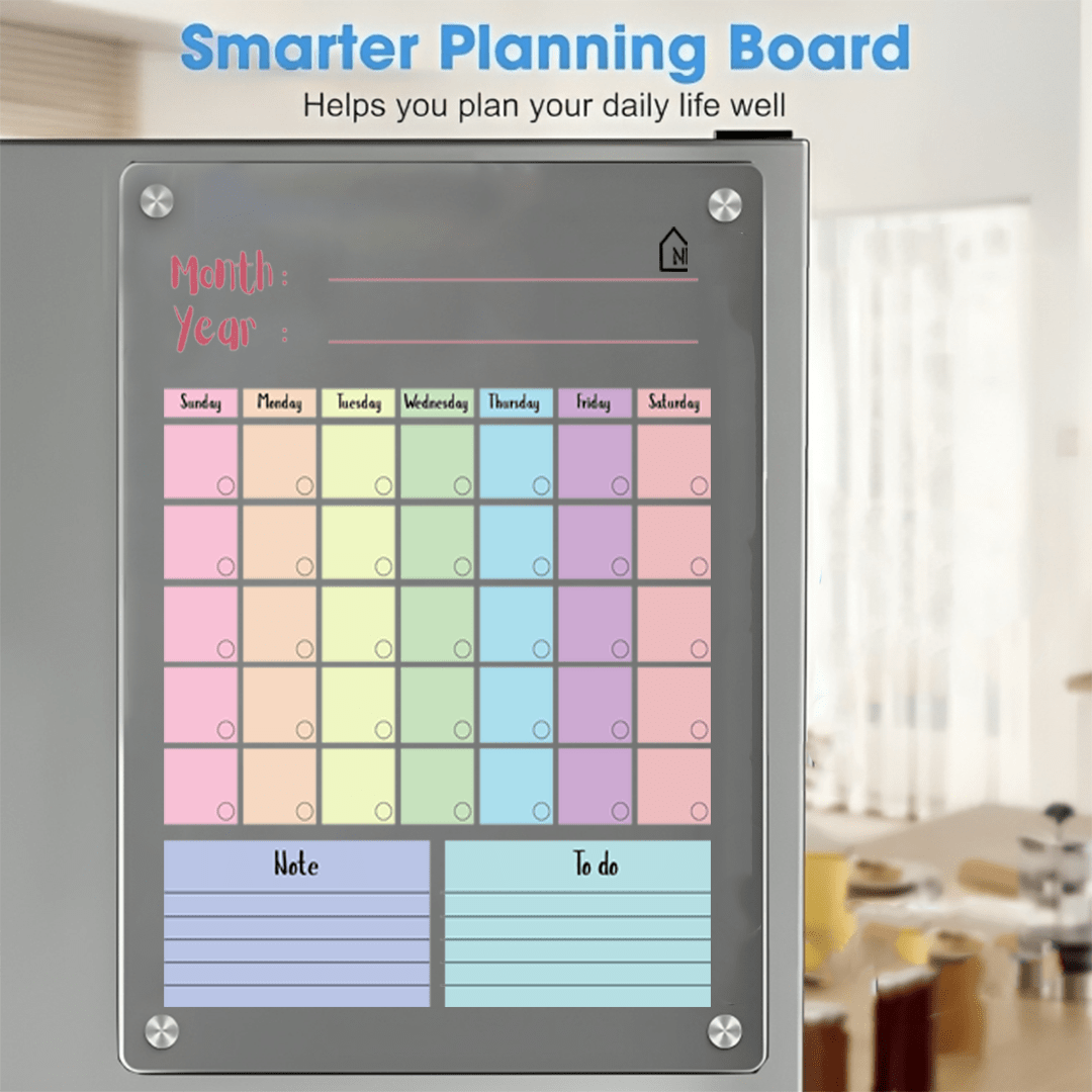 Magnetic Acrylic Monthly Planner Board – Smart, Colorful & Reusable Fridge Organizer - Memories InsiteMONTHLY COLORFUL FRIDGE PLANNER 1